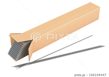 Welding sticks, pegs inside box. Stick electrode, welding rods. 3D rendering 108194447