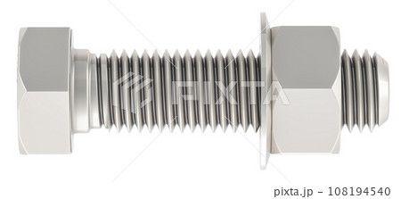 Bolt with nut, side view. 3D rendering 108194540
