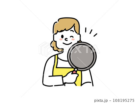 エプロンをつけている主婦のイラスト（料理、ウインク） 108195275