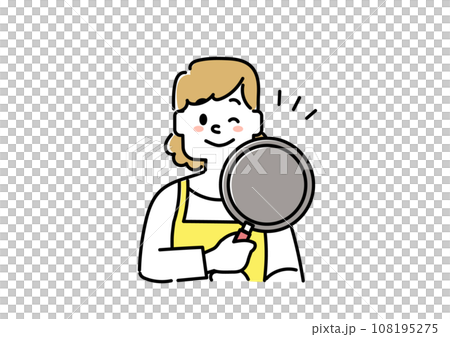 エプロンをつけている主婦のイラスト（料理、ウインク） 108195275