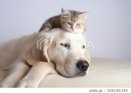 A cat and a dog show their playful side in a heartwarming display of friendship and companionship. AI Generative. 108195394