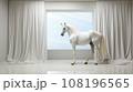 清潔感のあるシンプルな白い部屋と白馬 Generative AI. 108196565