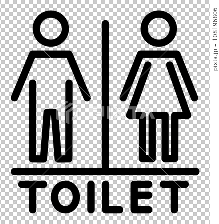 男子トイレと女性用メイク室の案内を表示する看板イラスト 108196806