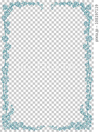 Pen drawing ivy leaf frame blue green Pen drawing ivy leaf frame blue green 108197119