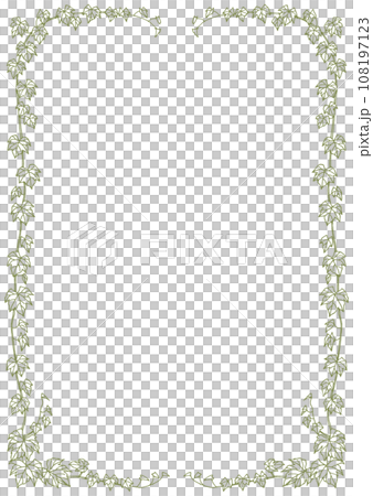 ペン画ツタの葉フレームオリーブグリーン 108197123