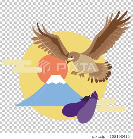 一富士二鷹三茄子の初夢のイラスト 一富士二鷹三茄子の初夢のイラスト 108198410