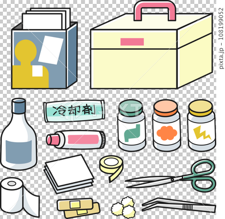 救急箱と常備薬と応急処置セット 救急箱と常備薬と応急処置セット 108199052