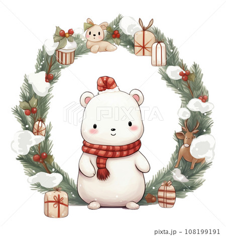 クリスマスの飾りをつけた雪だるまのイラスト素材 108199191