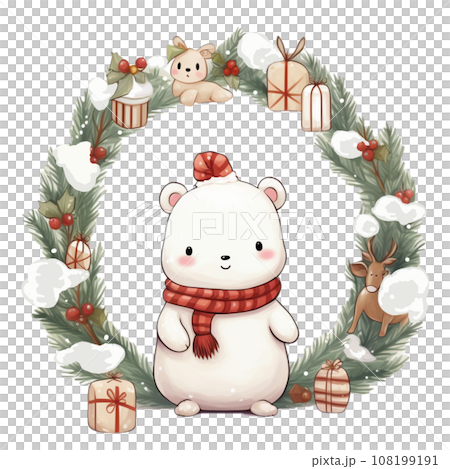 クリスマスの飾りをつけた雪だるまのイラスト素材 108199191