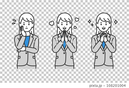 一組充滿憂慮、喜悅和期待的商務女性[人物矢量圖素材] 108201004