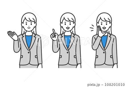 案内･指差し･呼びかけのポーズをするビジネスパーソン女性のセット【人物ベクターイラスト素材】 108201010