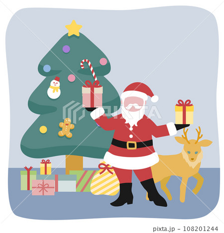 プレゼントを持ったサンタクロースとクリスマスツリー 108201244