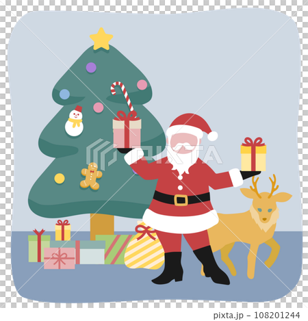 プレゼントを持ったサンタクロースとクリスマスツリー 108201244