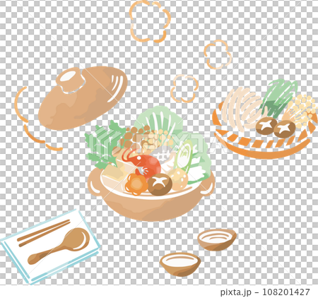 Winter hot pot hot pot watercolor hand drawn meal cooking Japanese food illustration material 108201427