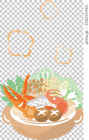 Winter hotpot hotpot hotpot seafood watercolor hand-painted meal cooking Japanese food illustration material 108201481