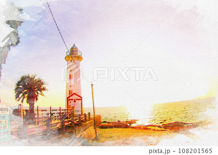 [水彩画]知多郡美浜町の野間崎灯台 108201565
