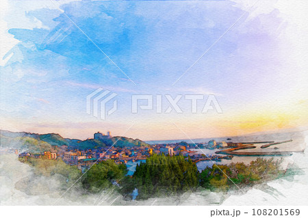 [水彩画]南知多町の羽豆岬の師崎港 108201569