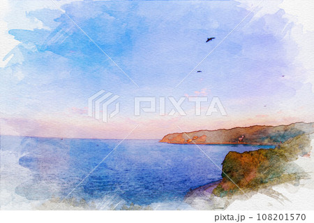 [水彩画]南知多町の羽豆岬展望 108201570