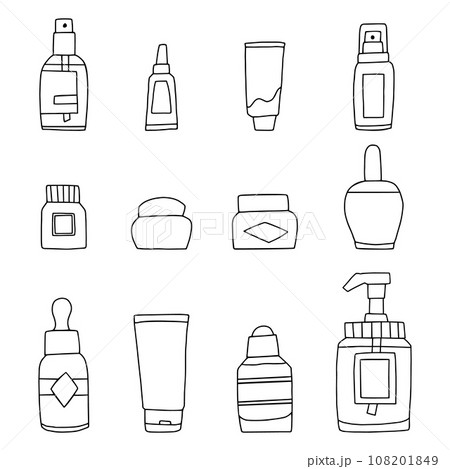 コスメ風の容器いろいろ・線画 108201849