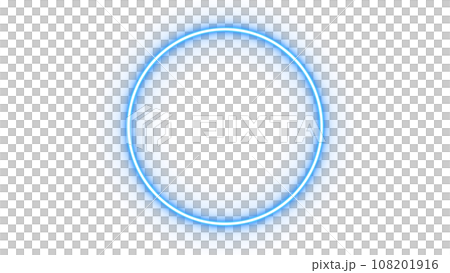 円形のブルーのネオンフレーム　透過素材 108201916