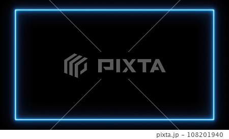 四角いブルーのネオンフレーム　黒背景 108201940