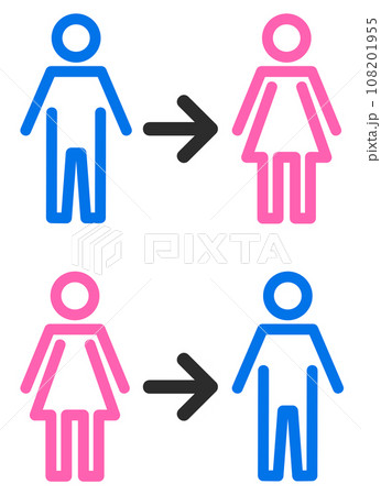 性同一性障害で男性と女性の性別を変更するイラスト 108201955