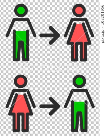 Illustration of changing gender between male and female due to gender identity disorder 108201956