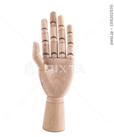 the gesture with a jointed wooden hand 108202030