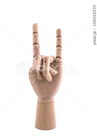 the gesture with a jointed wooden hand 108202035
