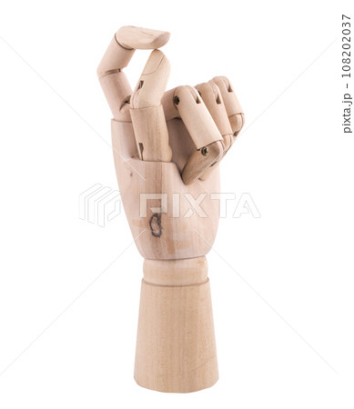 the gesture with a jointed wooden hand the gesture with a jointed wooden hand 108202037