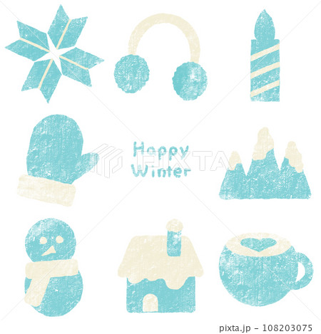 冬とクリスマスの温かみあるアイコンイラストセット(ブルー) 冬とクリスマスの温かみあるアイコンイラストセット(ブルー) 108203075