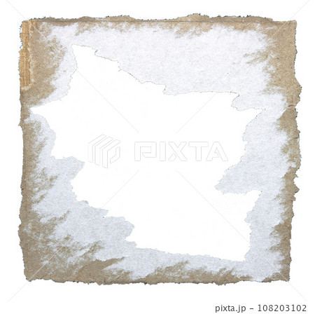 Torn pieces of corrugated paper used as label isolated on white background Torn pieces of corrugated paper used as label isolated on white background 108203102