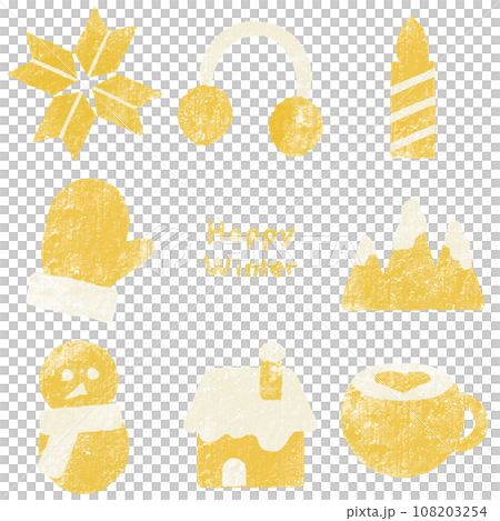 冬季和聖誕節溫暖圖標插圖集(黃色) 冬季和聖誕節溫暖圖標插圖集(黃色) 108203254