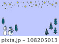 雪だるまとクリスマスツリーの手描き背景素材 108205013