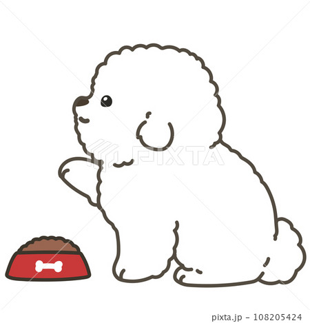 エサを待ってお座りするビション・フリーゼのイラスト　横向き　主線あり 108205424