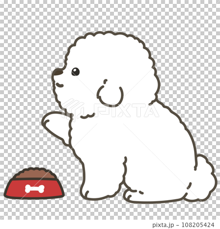 エサを待ってお座りするビション・フリーゼのイラスト　横向き　主線あり 108205424