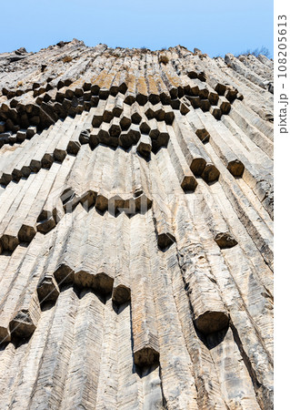 natural basalt columns close up in Garni gorge 108205613