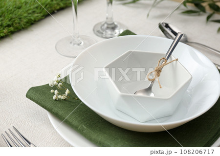 Elegant table setting with plants, closeup view 108206717