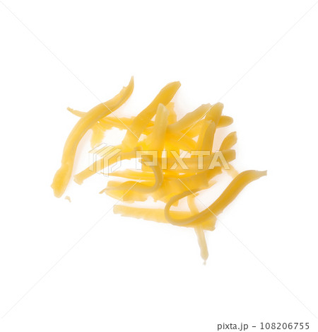 Pile of grated cheese on white background Pile of grated cheese on white background 108206755