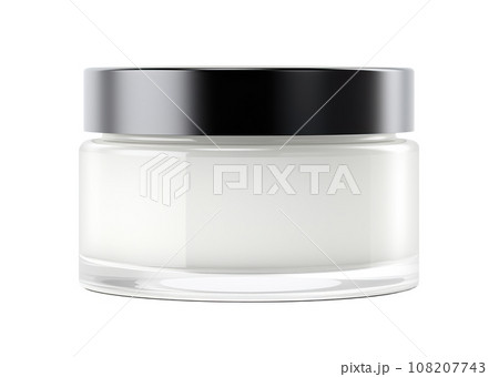 Blank, unbranded cosmetic cream jar isolated on white background. Skin care product, cut out element. Glass container mockup. Skincare, beauty. Front view, ready for your label design. Generative AI. 108207743