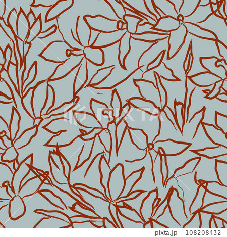 Monochrome Abstract Floral brush strokes seamless pattern. Design for fashion textiles, graphics, backgrounds and crafts.  108208432