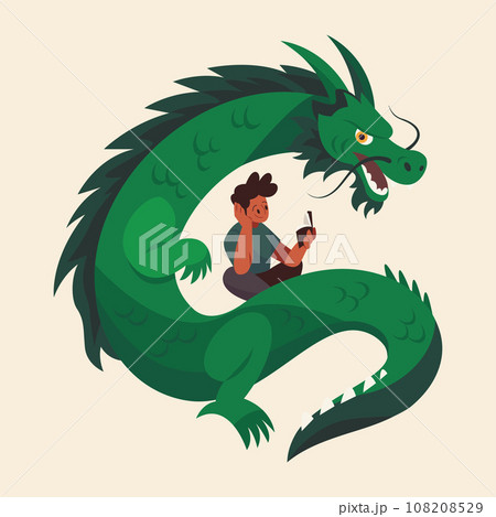 2024 Chinese New Year Green Dragon Vector Illustration Featuring a Green Dragon and People Engaged in Various Activities Perfect for Greeting Cards, Posters, Banners and more. 108208529