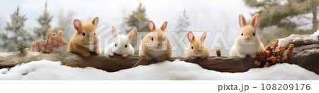 冬のウサギたち（3D）横長 108209176