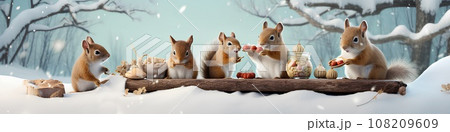 リスの冬のピクニック(3D)横長 リスの冬のピクニック(3D)横長 108209609