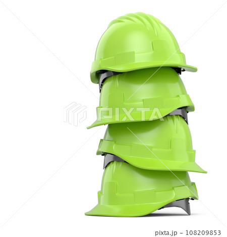 Stack of safety helmets or hard caps for carpentry work on white background 108209853
