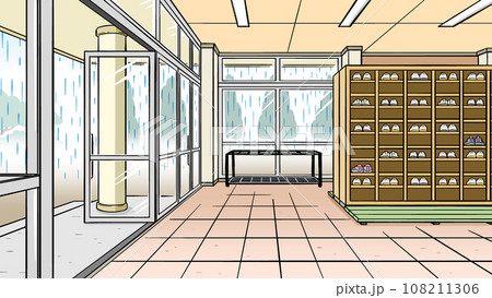 雨の日の学校の昇降口 108211306