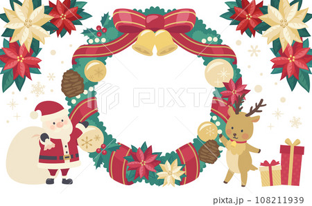 クリスマスリースのイラスト_横3 108211939