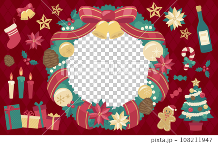 Christmas wreath illustration red background_horizontal 5 108211947