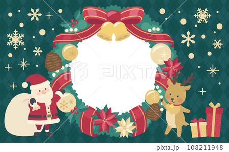 クリスマスリースのイラスト緑背景_横1 108211948