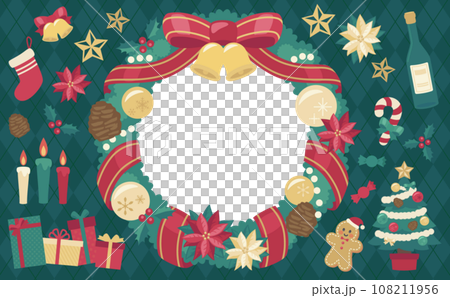 Christmas wreath illustration green background_horizontal 5 108211956